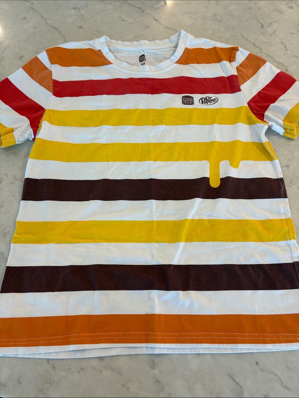 Burger King Dr Pepper Retro Promo Drip Striped Tee Shirt 2023